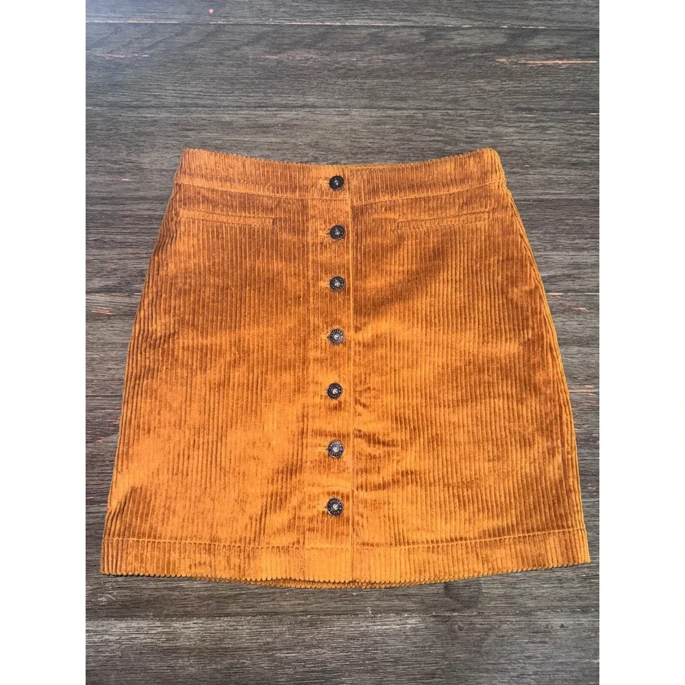 Chelsea & Violet Mustard Yellow Corduroy Button Front Mini Skirt Small